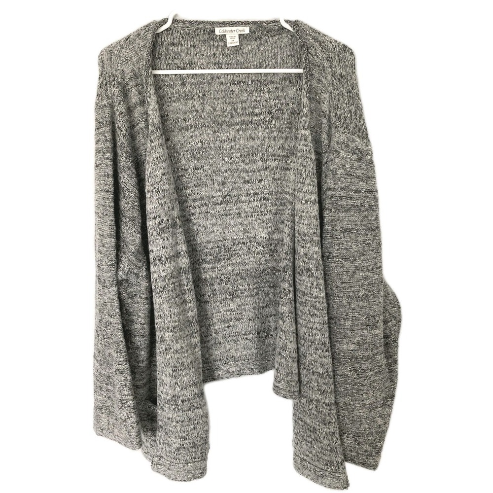 Coldwater Creek Cardigan Sweater Women 3X Gray Marled Open Knit Pockets NWOT